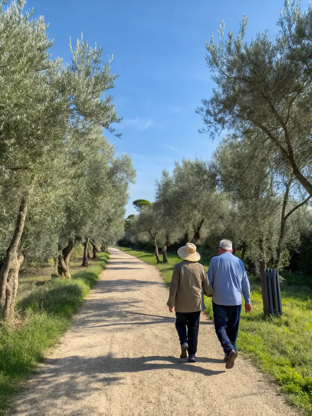 A group of seniors participating in a guided walking tour of a local park, emphasizing the active aging programs provided by ASSOCIATION VACANCES 93.