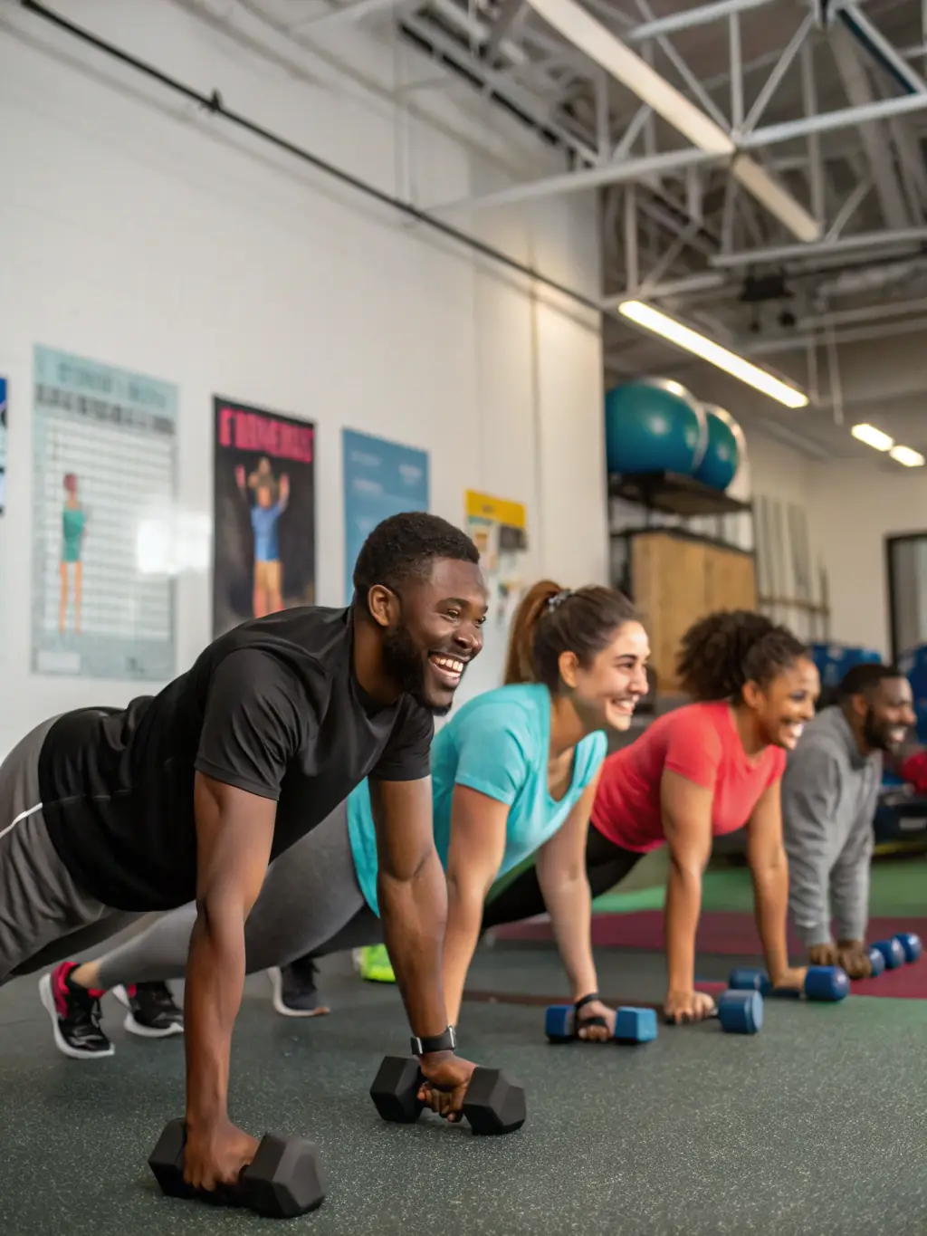 An image of adults participating in a group fitness class in a community center, highlighting the accessibility and inclusivity of adult fitness programs.