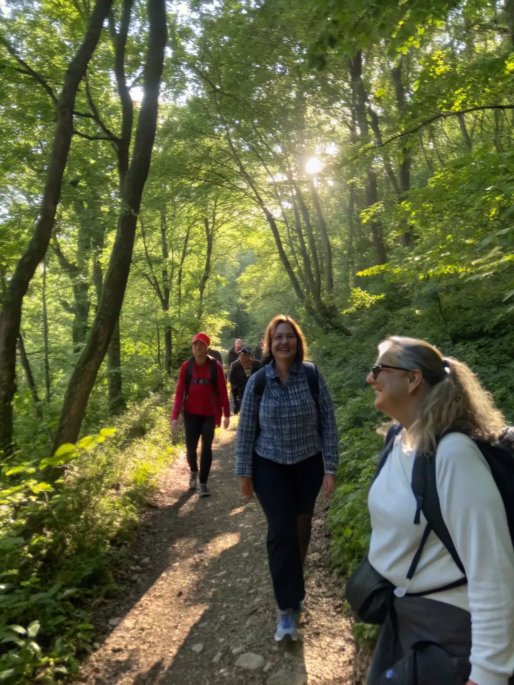 A diverse group of adults participating in a hiking excursion, showcasing the outdoor adventure opportunities provided by ASSOCIATION VACANCES 93.