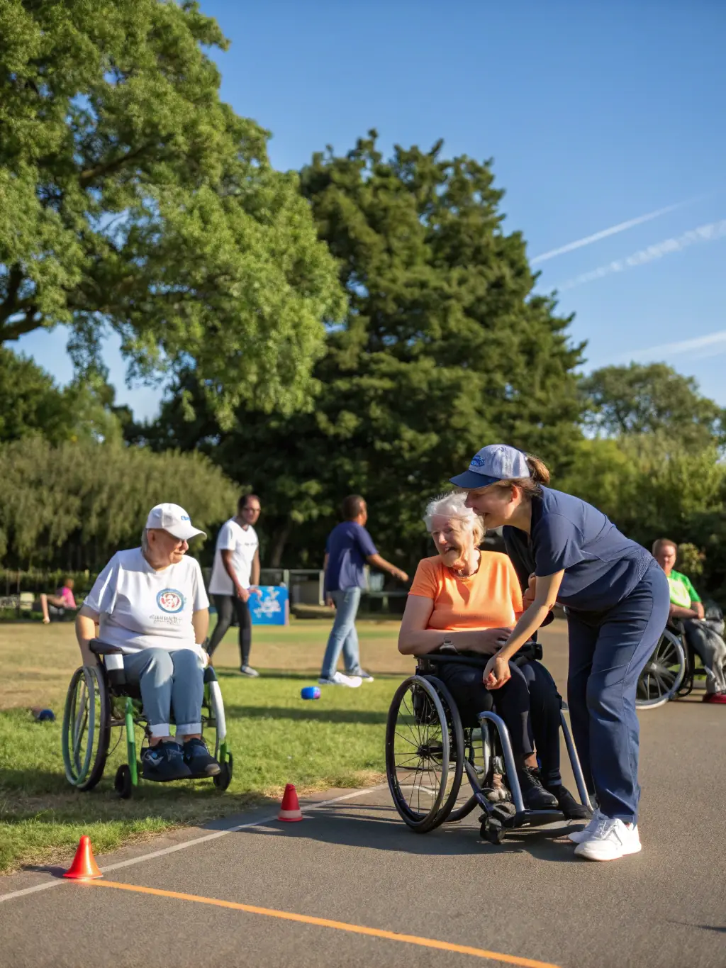A photo showing people with disabilities participating in adapted sports, demonstrating the commitment to inclusivity and accessibility in all programs.